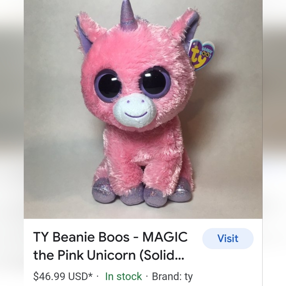 ❤Sold NWT TY Beanie MAGIC the Pink Unicorn (Solid Color Eyes & Purple Tags) 9" - Picture 6 of 6